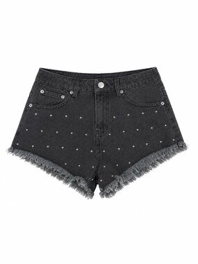 Talulah Studded Gray Denim Frayed Hem Shorts - Size S
